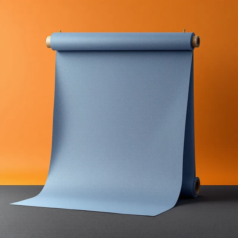 Illustration of a roll of blue synthetic roofing underlayment